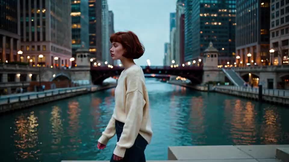 AI companion characters at golden hour in city streets and by the sea