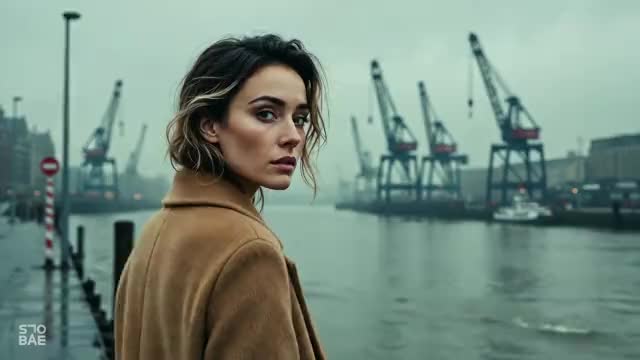 Harbour morning: Cranes and fog by the docks